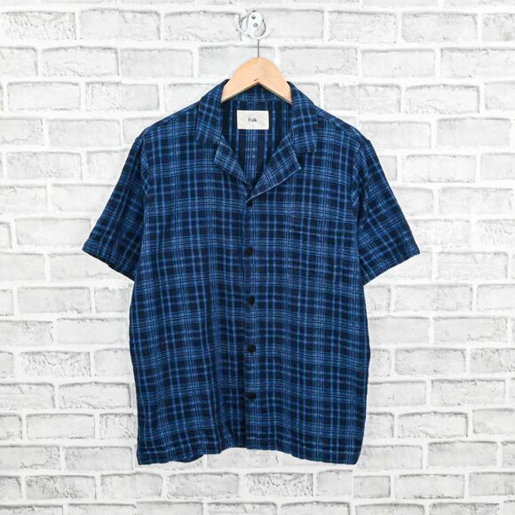 FOLK Clothing Men's Junction Shirt button up indigo check size 3 - Picture 1 of 7